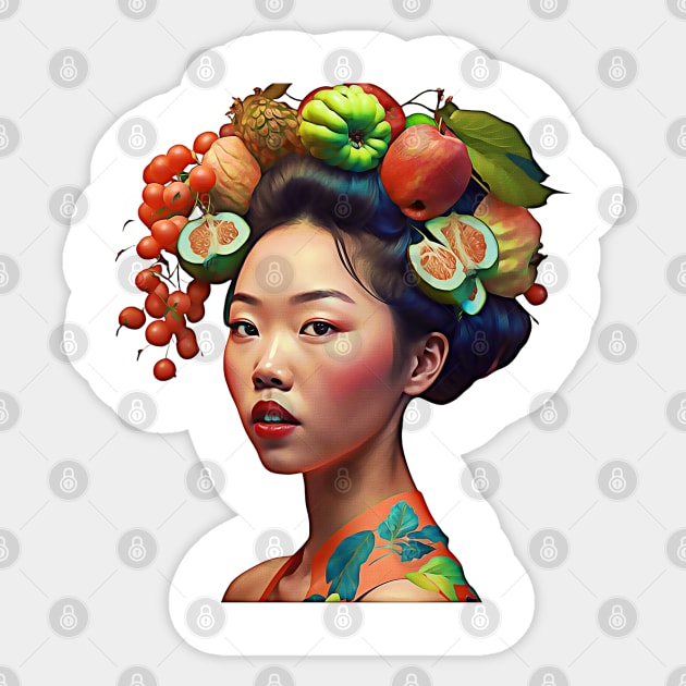 Fruitful Asian Woman Sticker by Unboxed Mind of J.A.Y LLC 